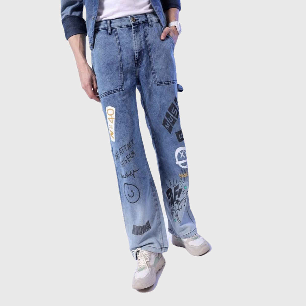 The Indian Garage Co Men's G371 Baggy Fit Solid Casual Jeans | Blue | 34