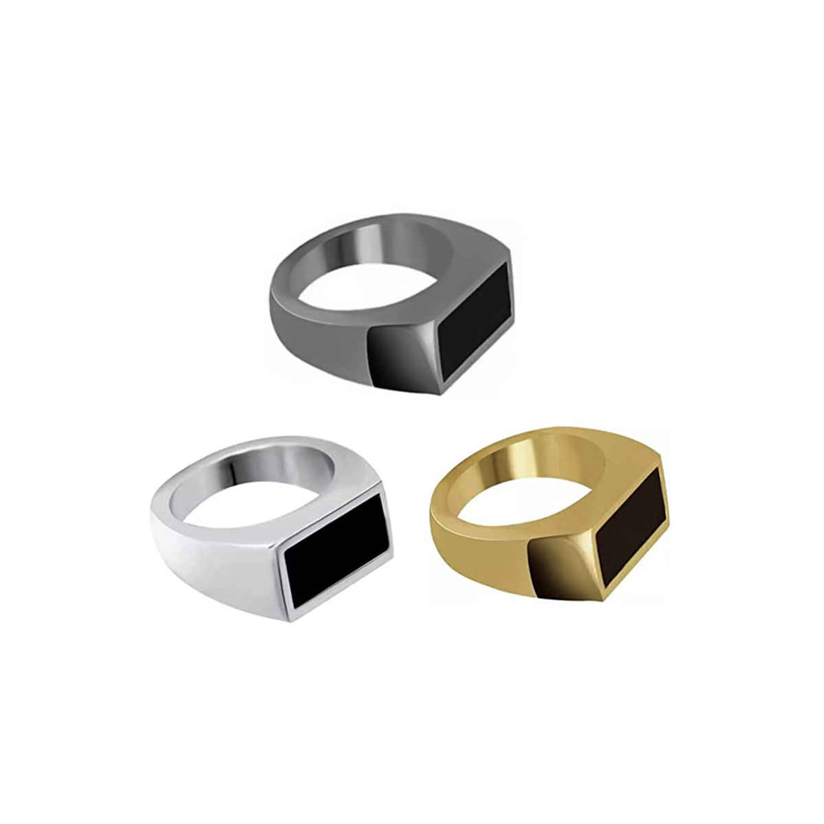 Yellow Chimes Set Of 3 Stainless Steel Rectangular Shaped Finger Rings