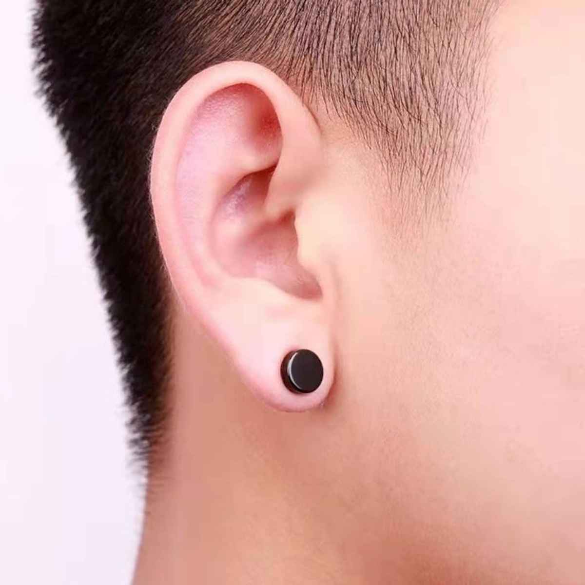Men's Earrings Studs And Bali Combo Black