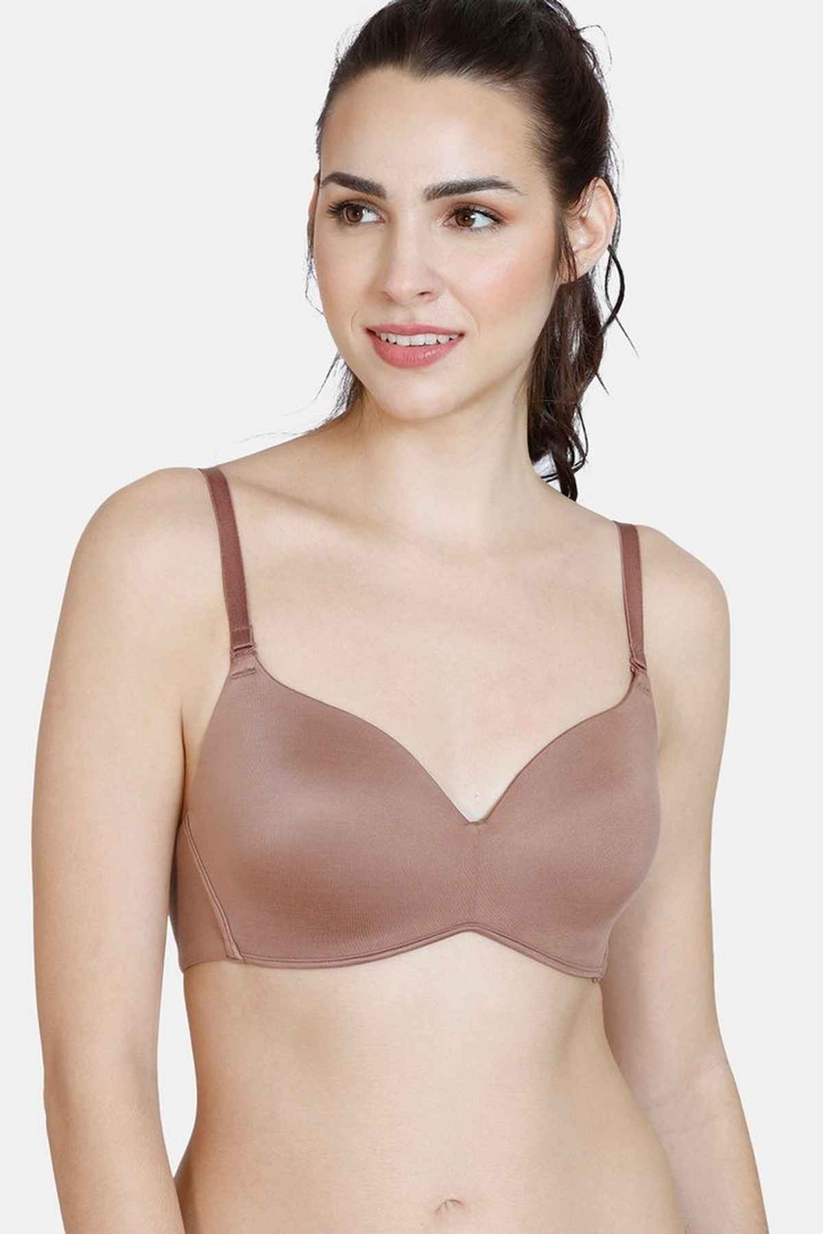 Zivame Women's At Work Padded Non Wired 3/4th Coverage T-Shirt Bra | Beaver Fur - 32D