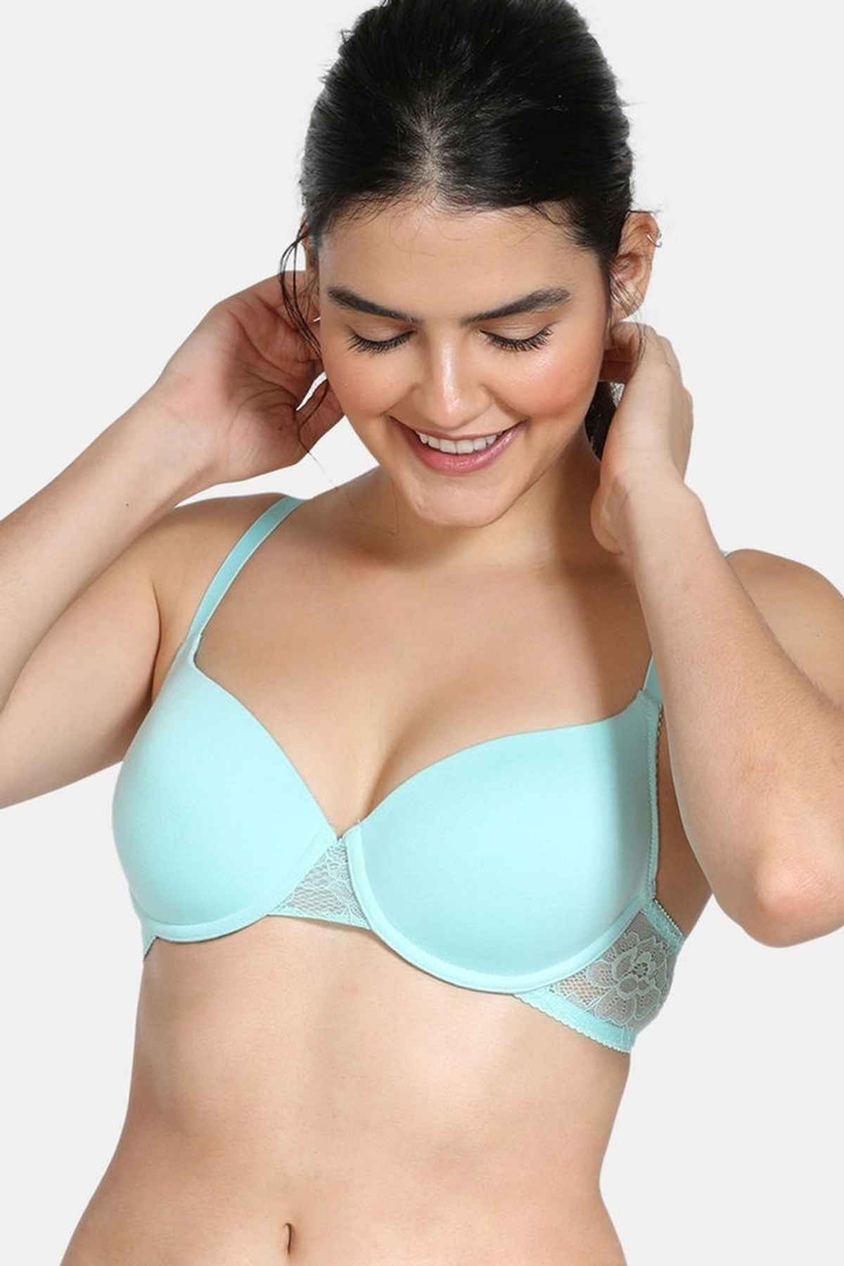 Zivame Women's Beautiful Basics Padded Wired Medium Coverage T-Shirt Bra | Aruba Blue - 34C