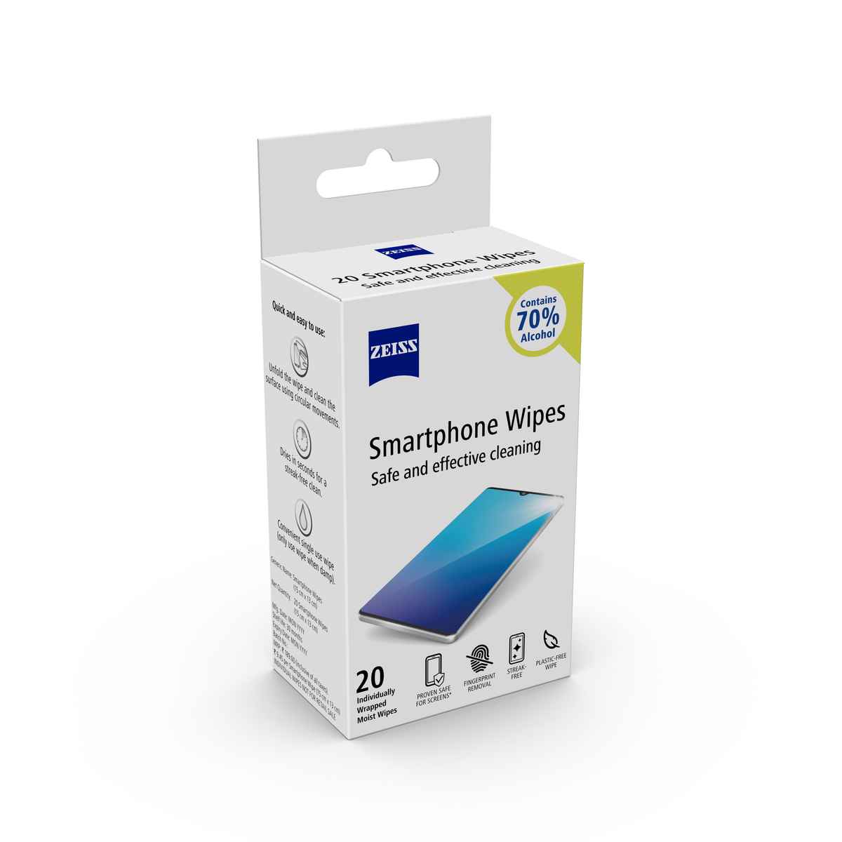 ZEISS Smartphone Wipes Advanced | 70% Alcohol | Mobile and Screen Cleaner
