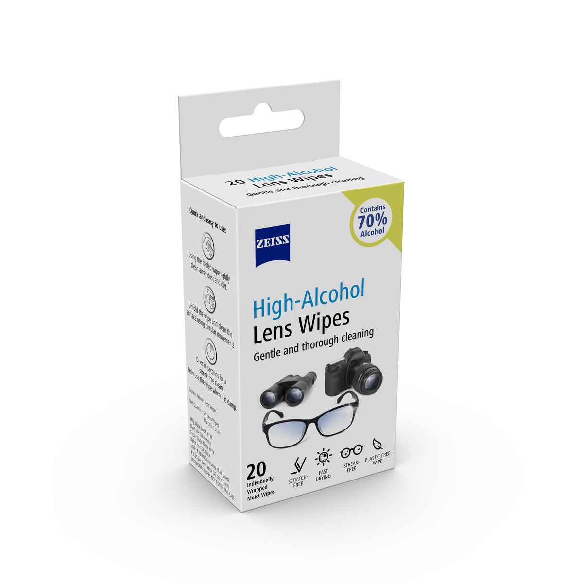 ZEISS Lens Wipes 20ct Advanced | 70% Alcohol | Lens Cleaner | Spectacles