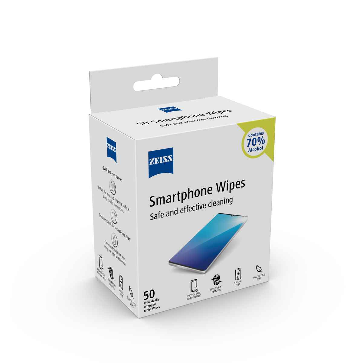 ZEISS Smartphone Wipes Advanced | 70% Alcohol | Mobile and Screen Cleaner