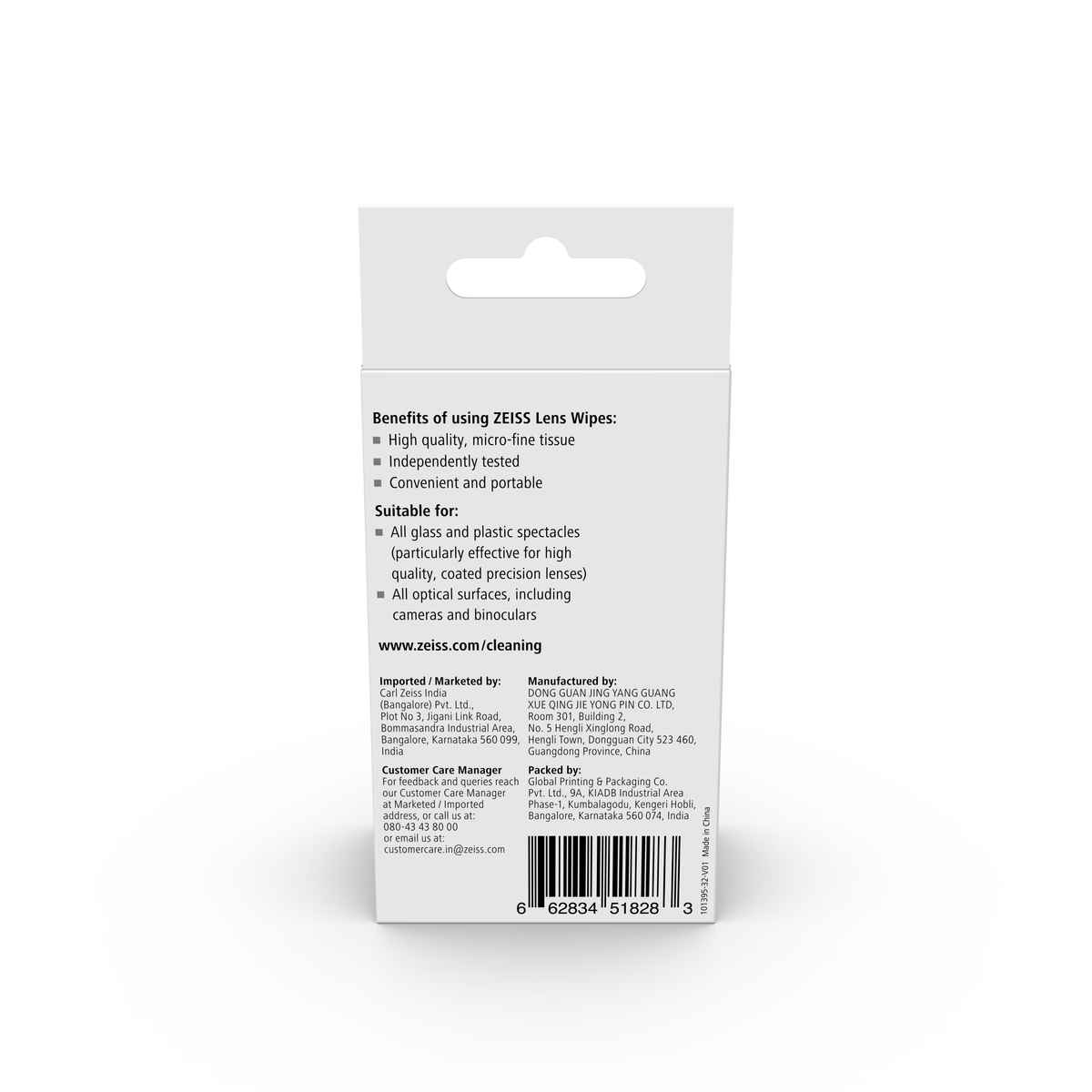 ZEISS Lens Wipes 20ct Advanced | 70% Alcohol | Lens Cleaner | Spectacles
