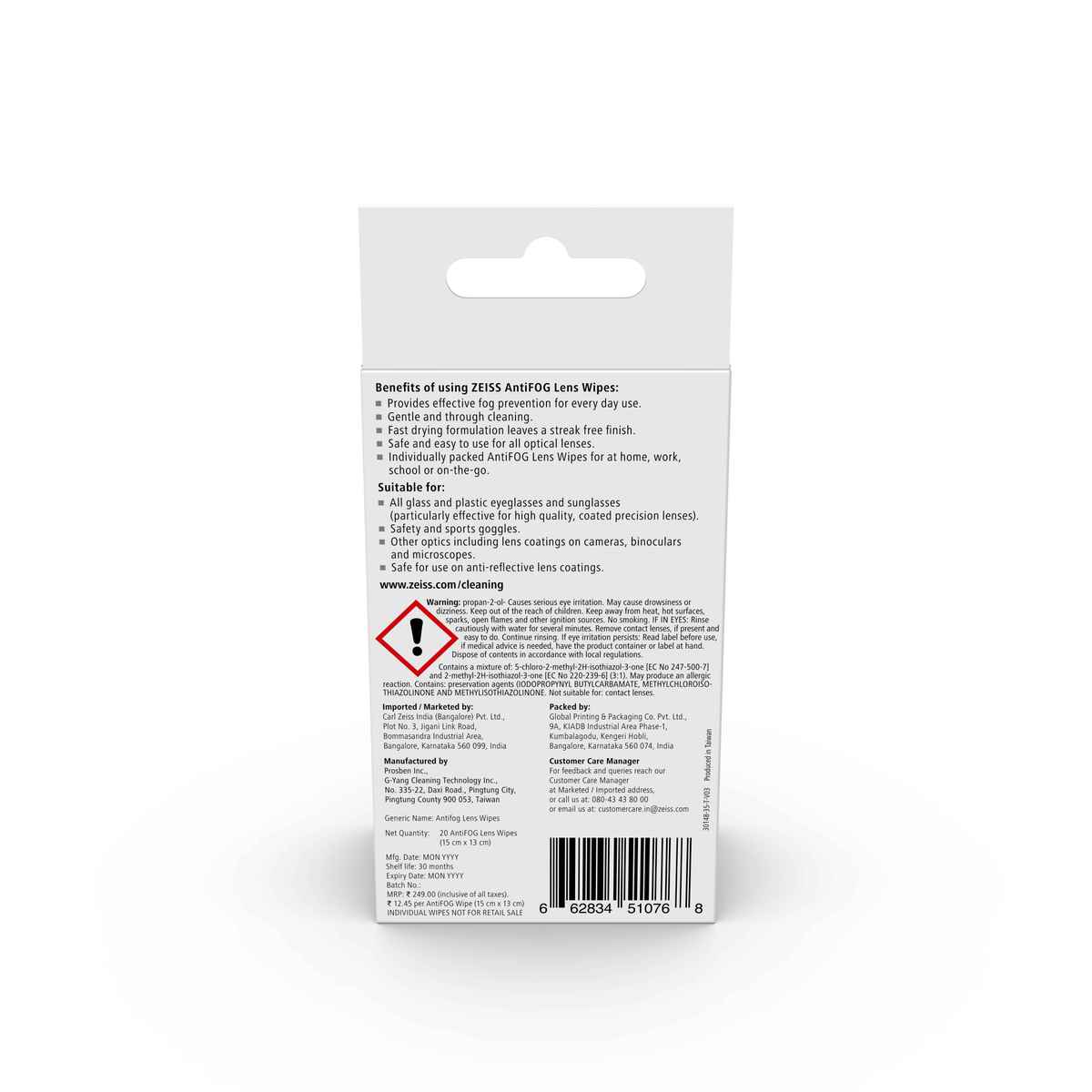 ZEISS AntiFOG Wipes 20ct - Fog-Free