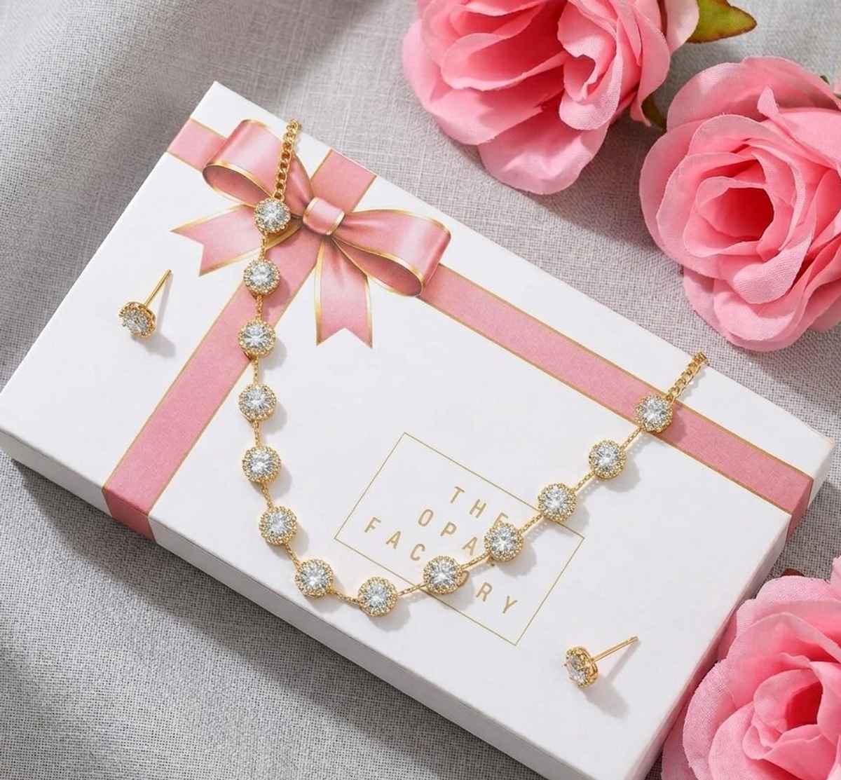 The Opal Factory Diamante Necklace Set with Roses Gift | Gold | Mothers Day