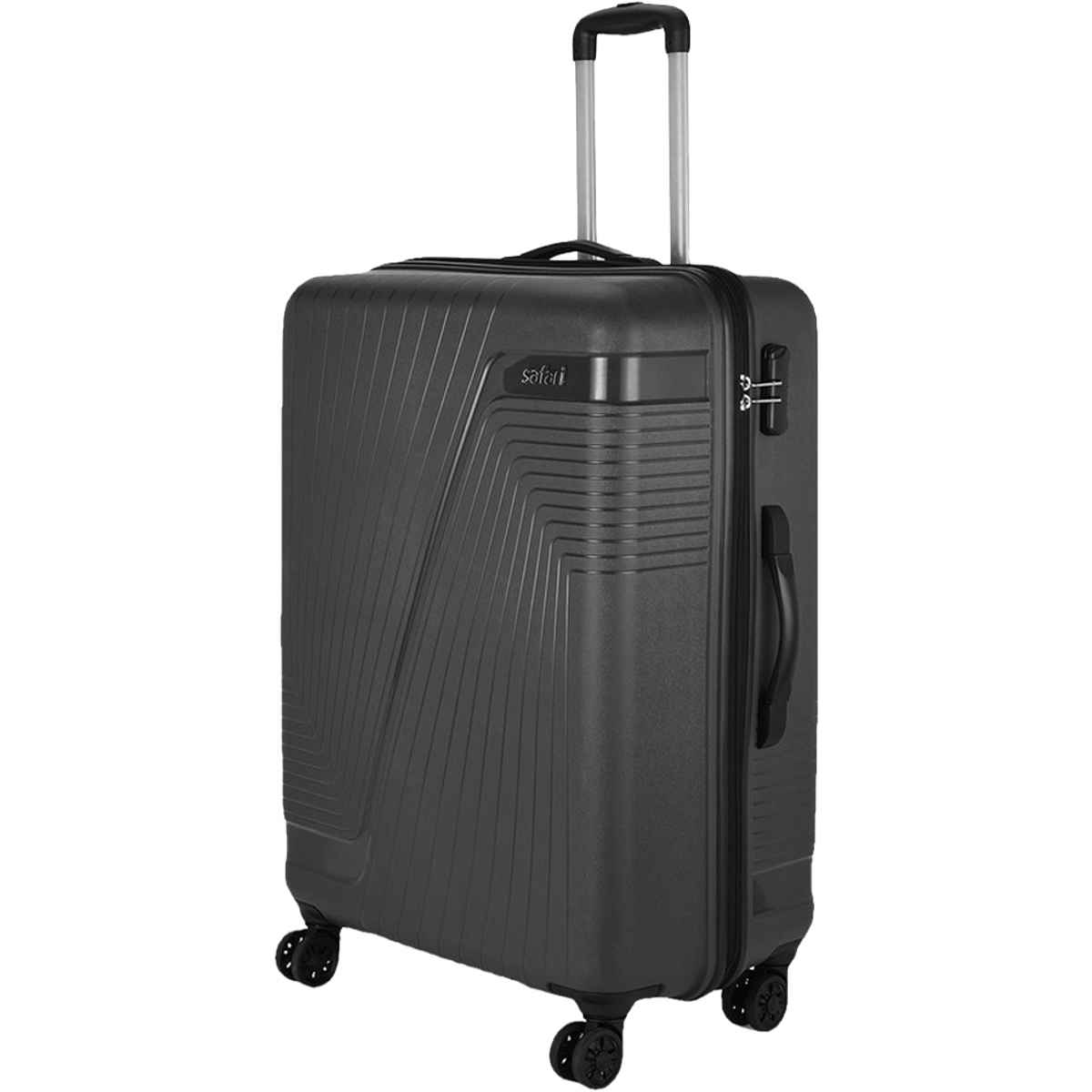 Safari Textured ABS and Polycarbonate Telescopic Trolley Bag | Black - L