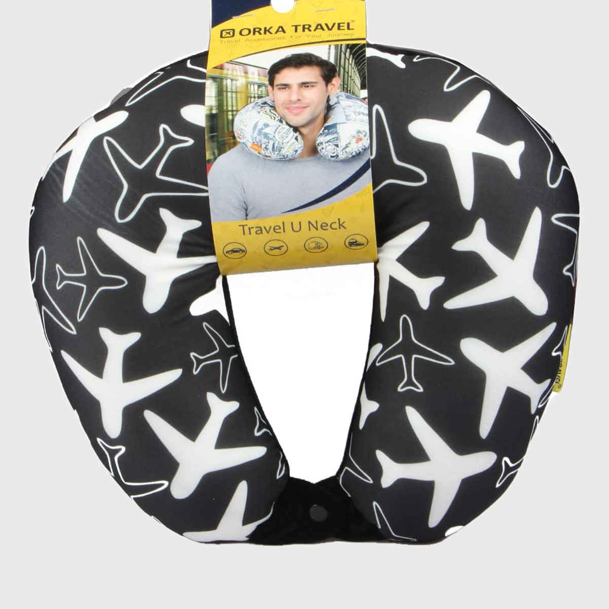 Orka Travel Digital Printed Microbeads U Neck Pillow |Planes Black