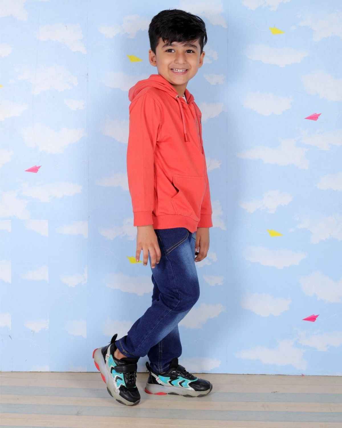 The Mom Store Boys Hear The Dino Roar Zipper Hoodie | Kww-An-Hrzh | Red | 3-4 Years