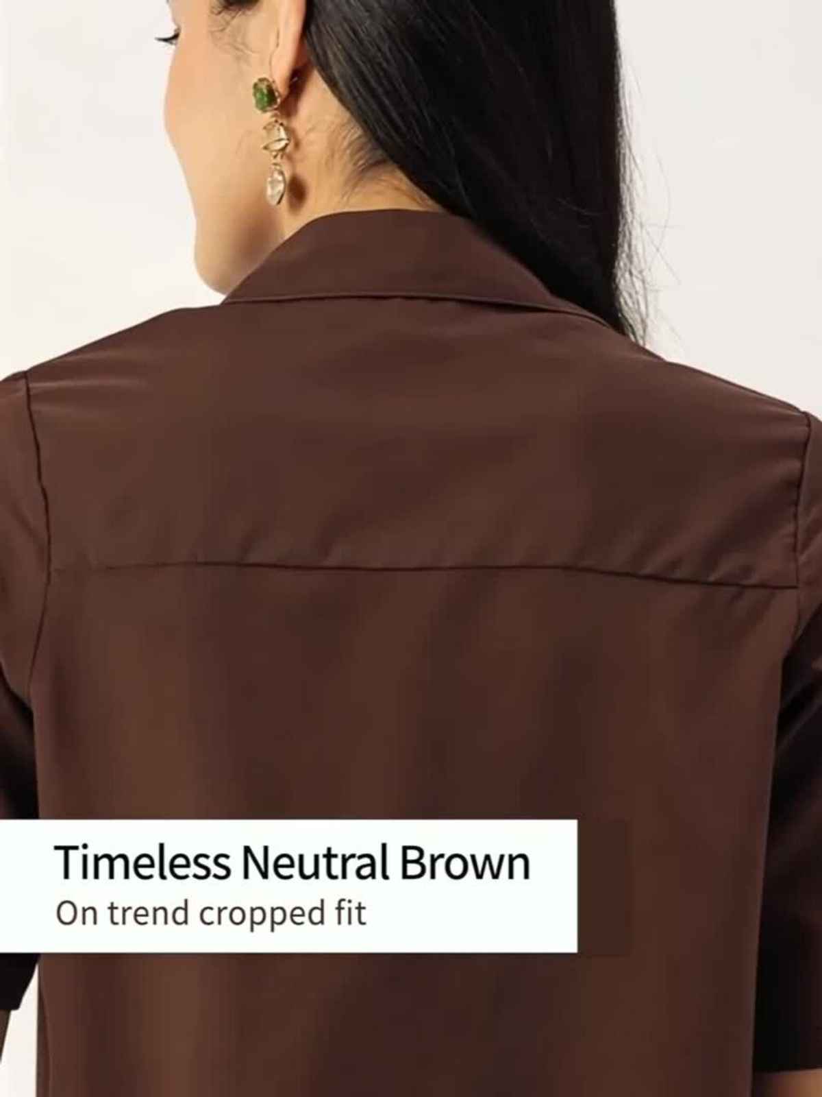 Slenor Women Shirt Collar Short Sleeves Crop Shirt | Brown | L
