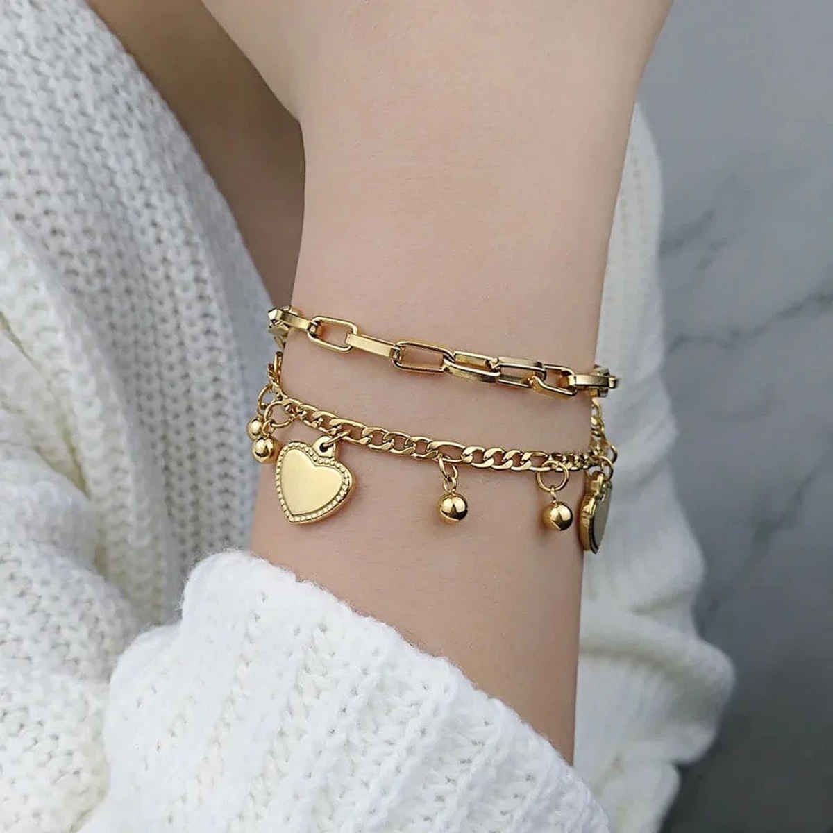 ZAISHA 18K Gold Plated Heart Multi|layer Bracelet Stack | Birthday | Anniversary | Valentines gift