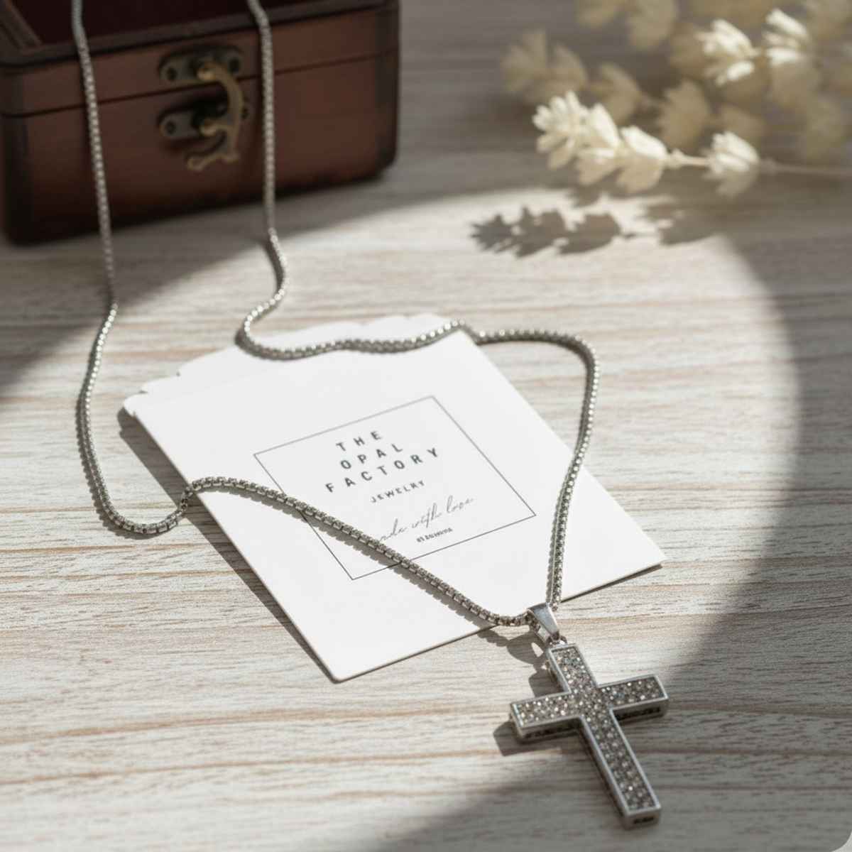 The Opal Factory Men's Jewelry Diamante Heavy Cross Pendant Chain | Necklace-090 | Silver