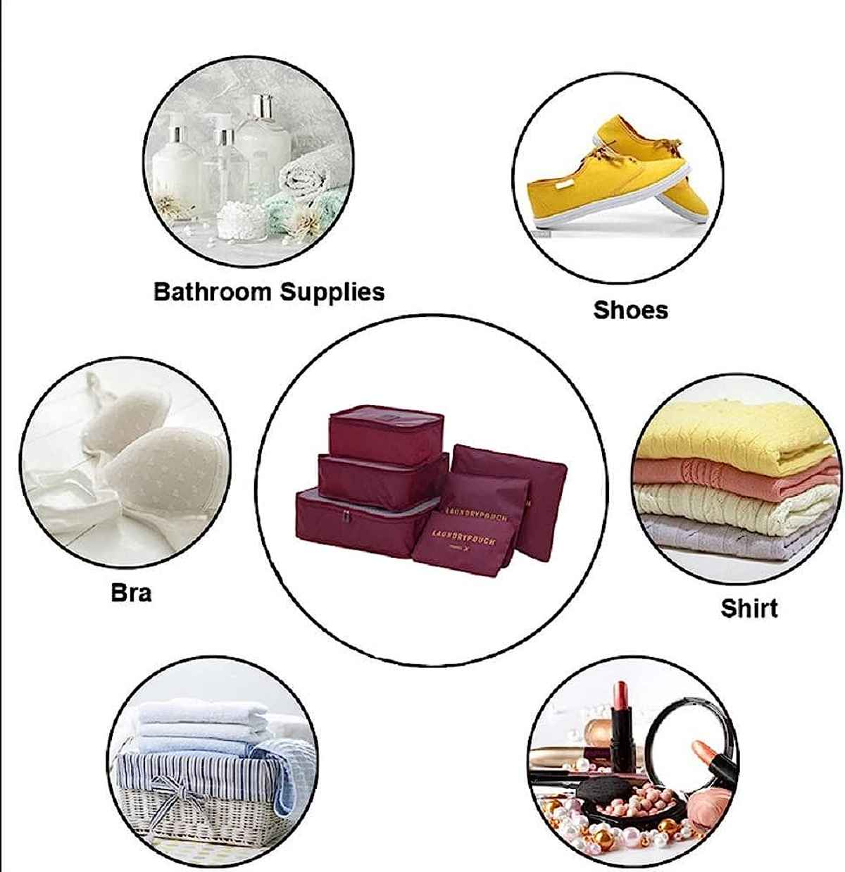 Awestuffs 6 pcs Luggage Compression Pouches, Laundry Bags and Digital Pouch | Maroon