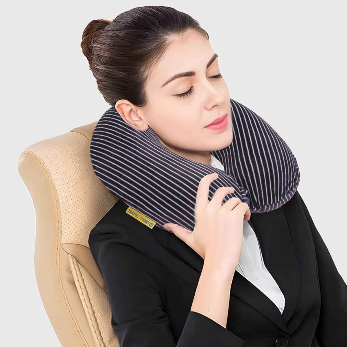 ORKA Unisex Solid Stripe Supersoft Neck Pillow | Black - One Size