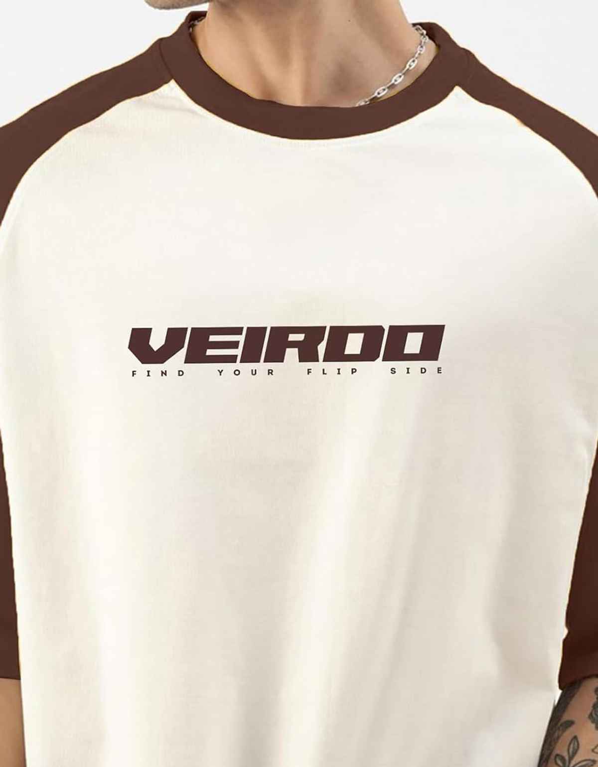 Veirdo Men's Raglan Full Sleeve Cotton Regular Fit T-Shirt | Brown - L