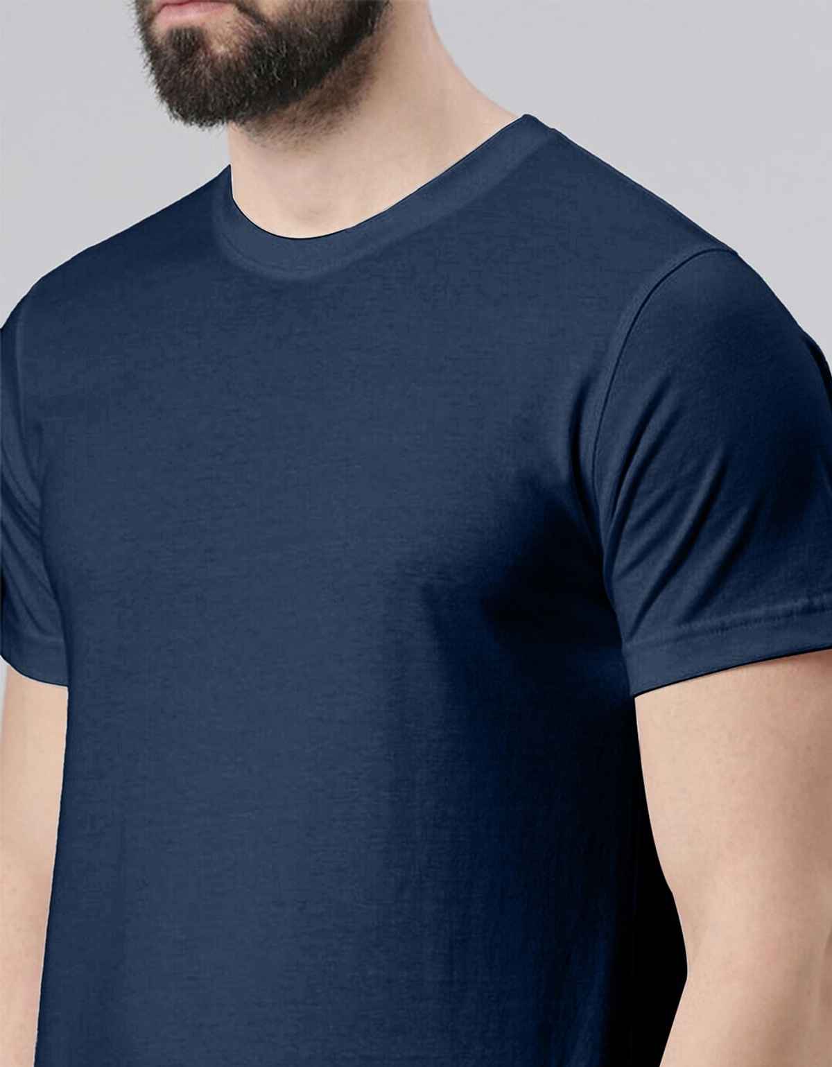 Veirdo Pure Cotton Regular Fit Round Neck Navy T-Shirt For Men - S