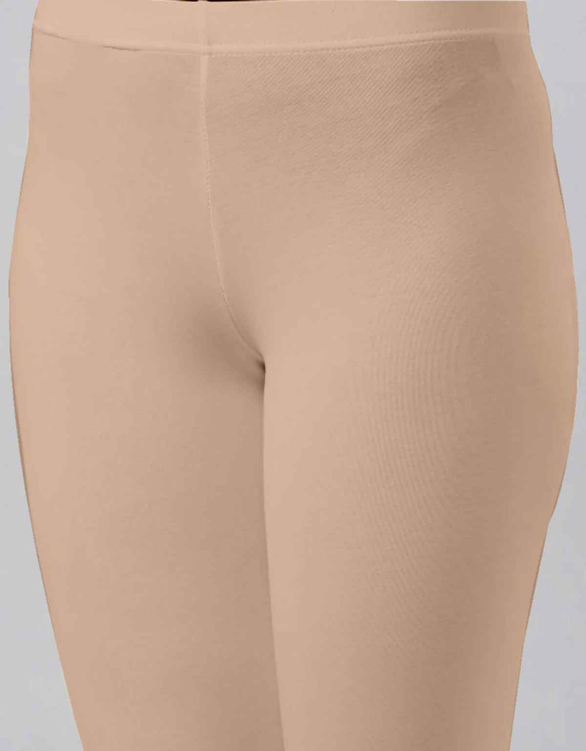 Juneberry Women's Solid Cotton Lycra Ankle Length Leggings | Beige - L