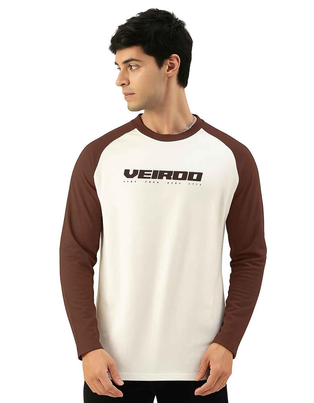 Veirdo Men's Raglan Full Sleeve Cotton Regular Fit T-Shirt | Brown - L