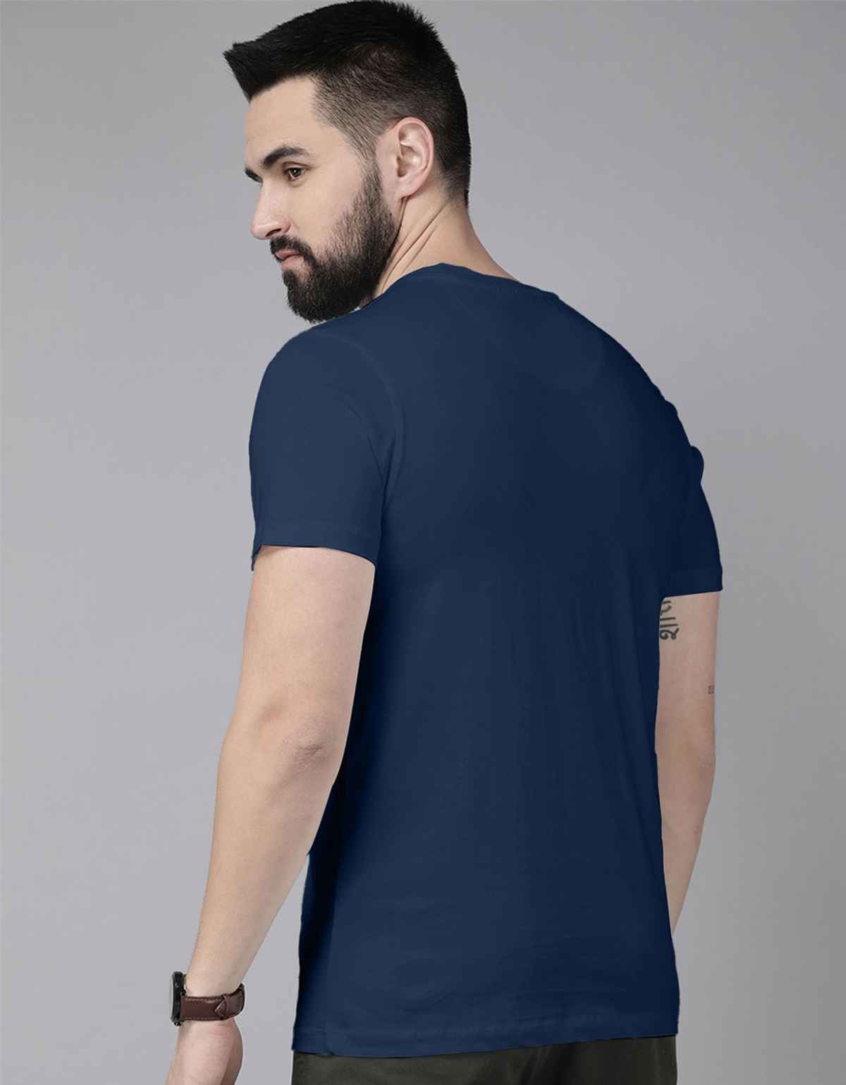 Veirdo Pure Cotton Regular Fit Round Neck Navy T-Shirt For Men - XXL