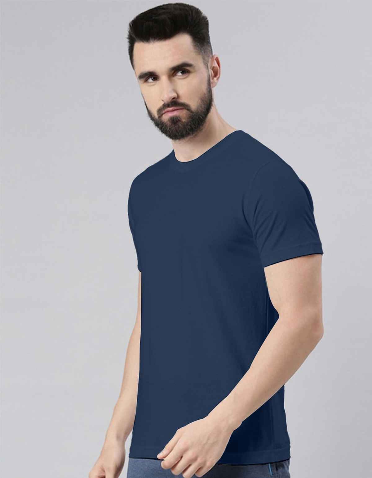 Veirdo Pure Cotton Regular Fit Round Neck Navy T-Shirt For Men - S
