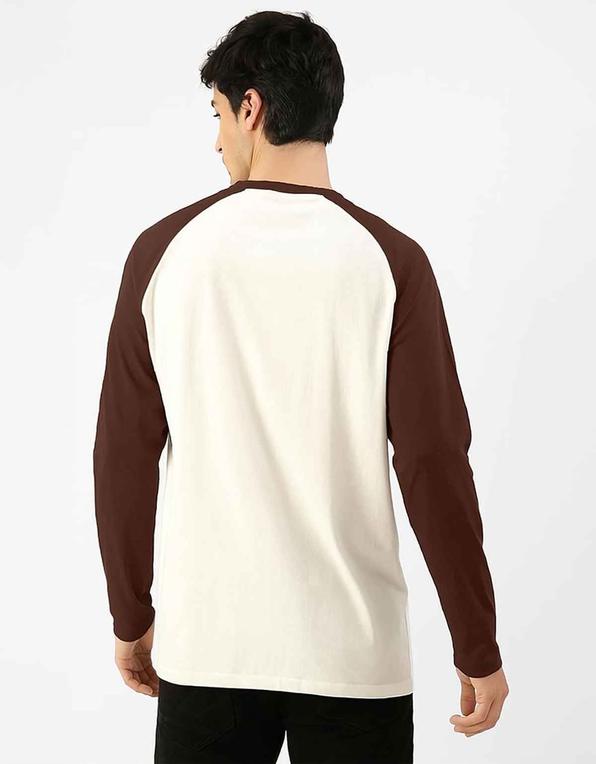Veirdo Men's Raglan Full Sleeve Cotton Regular Fit T-Shirt | Brown - L