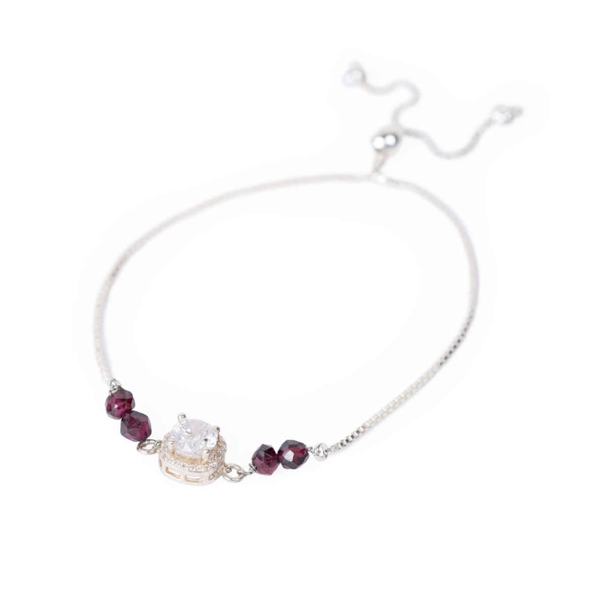 Bodh Gem and Crystals Garnet Silver Bracelet - Healing and Stylish