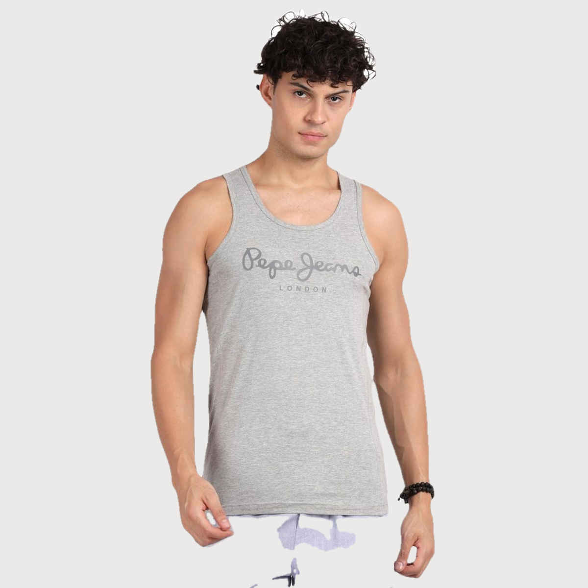 Pepe Jeans Mens Grey Melange Cotton Solid Gym Vest  - Pack of 1 (XXL) Comfort Fit, Soft Fabric