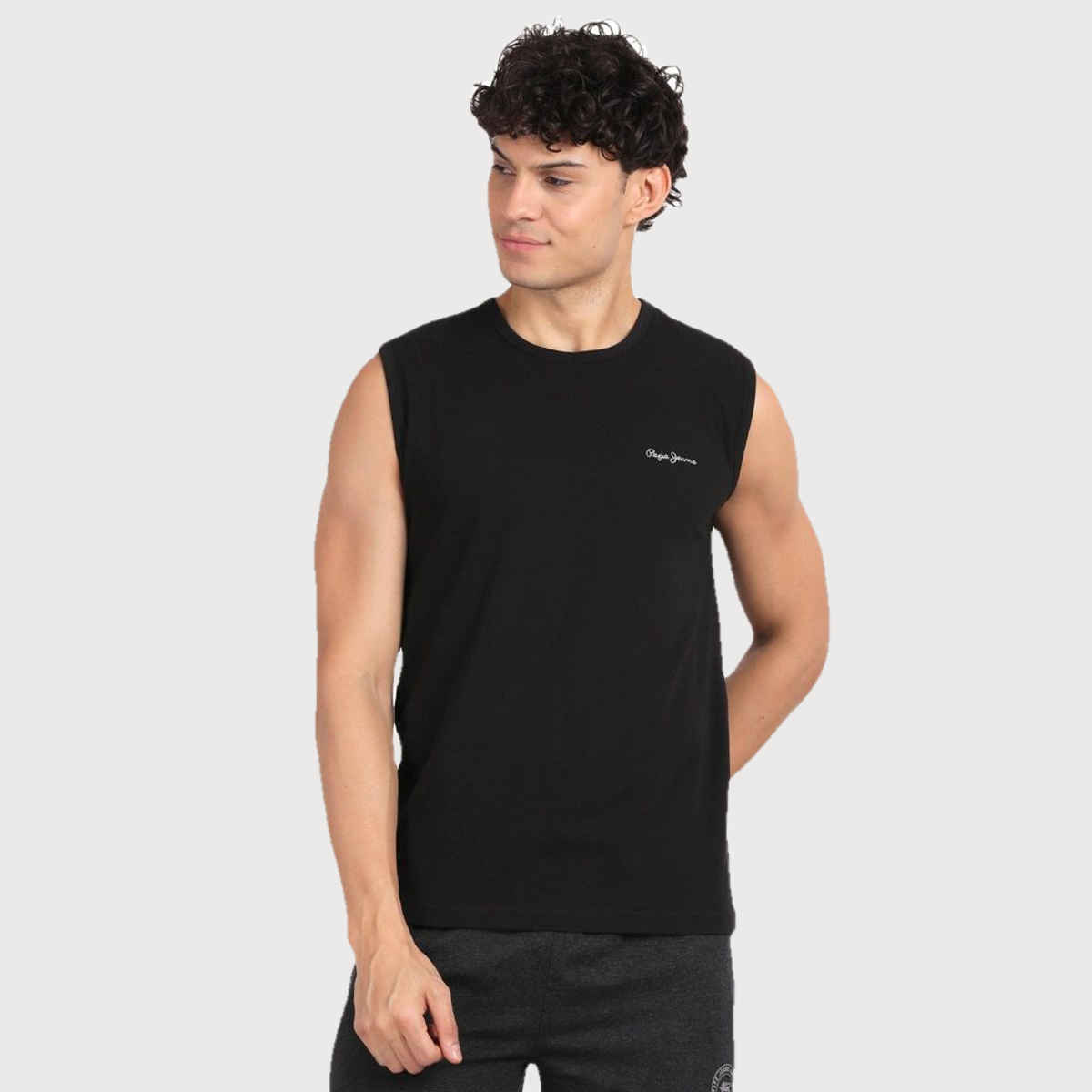 Pepe Jeans Mens Black Cotton Solid Gym Vest - Pack of 1 (XXL) Comfort Fit, Soft Fabric, Breathable