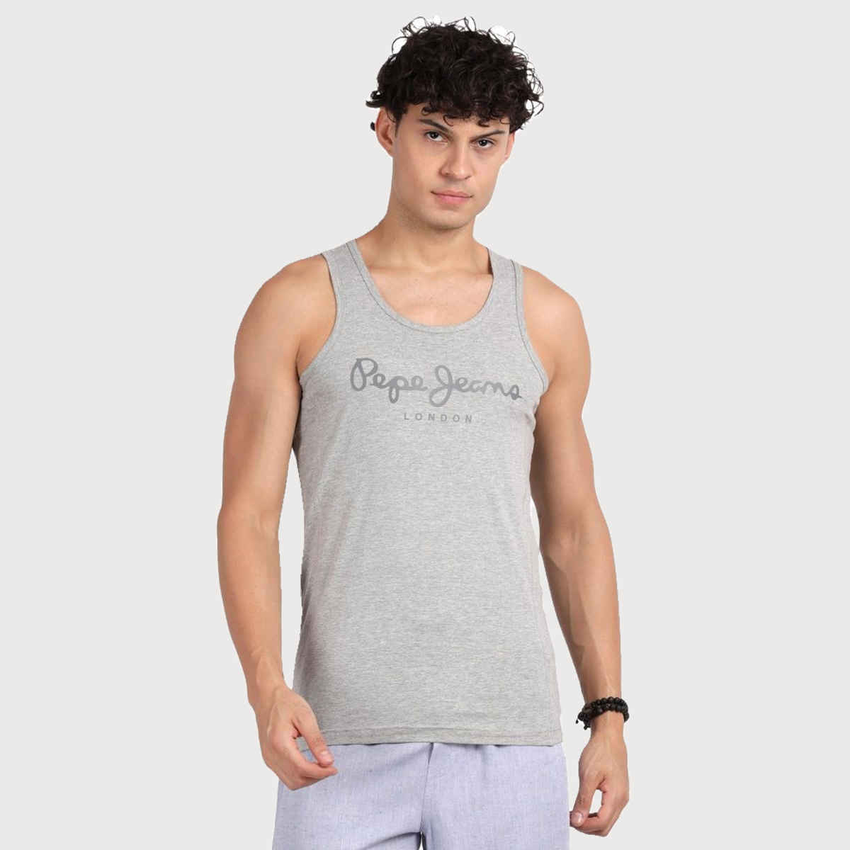 Pepe Jeans Mens Grey Melange Cotton Solid Gym Vest - Pack of 1 (L) Comfort Fit, Soft Fabric