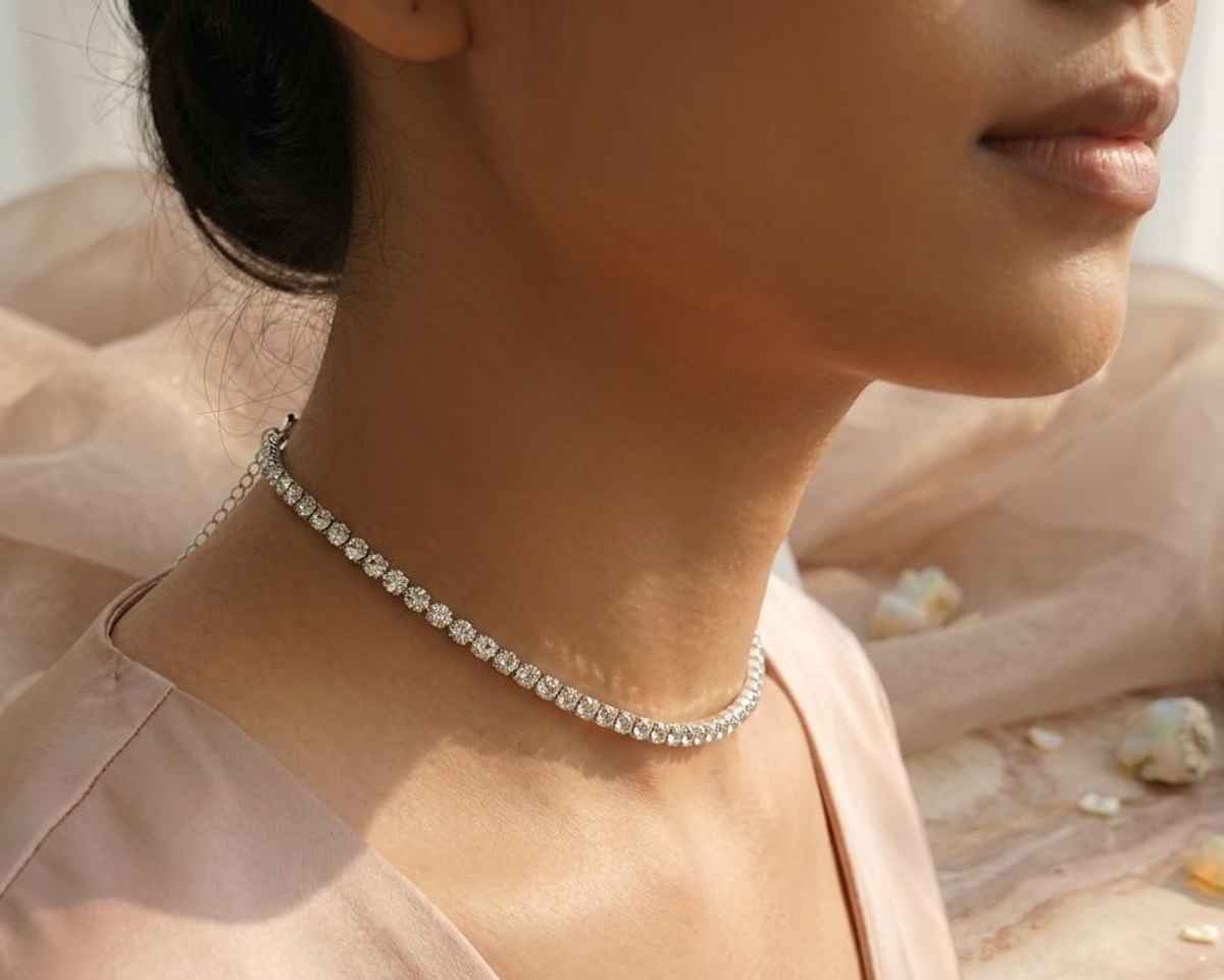 The Opal Factory Round Diamante Necklace | Silver | Rakhi Gift Set