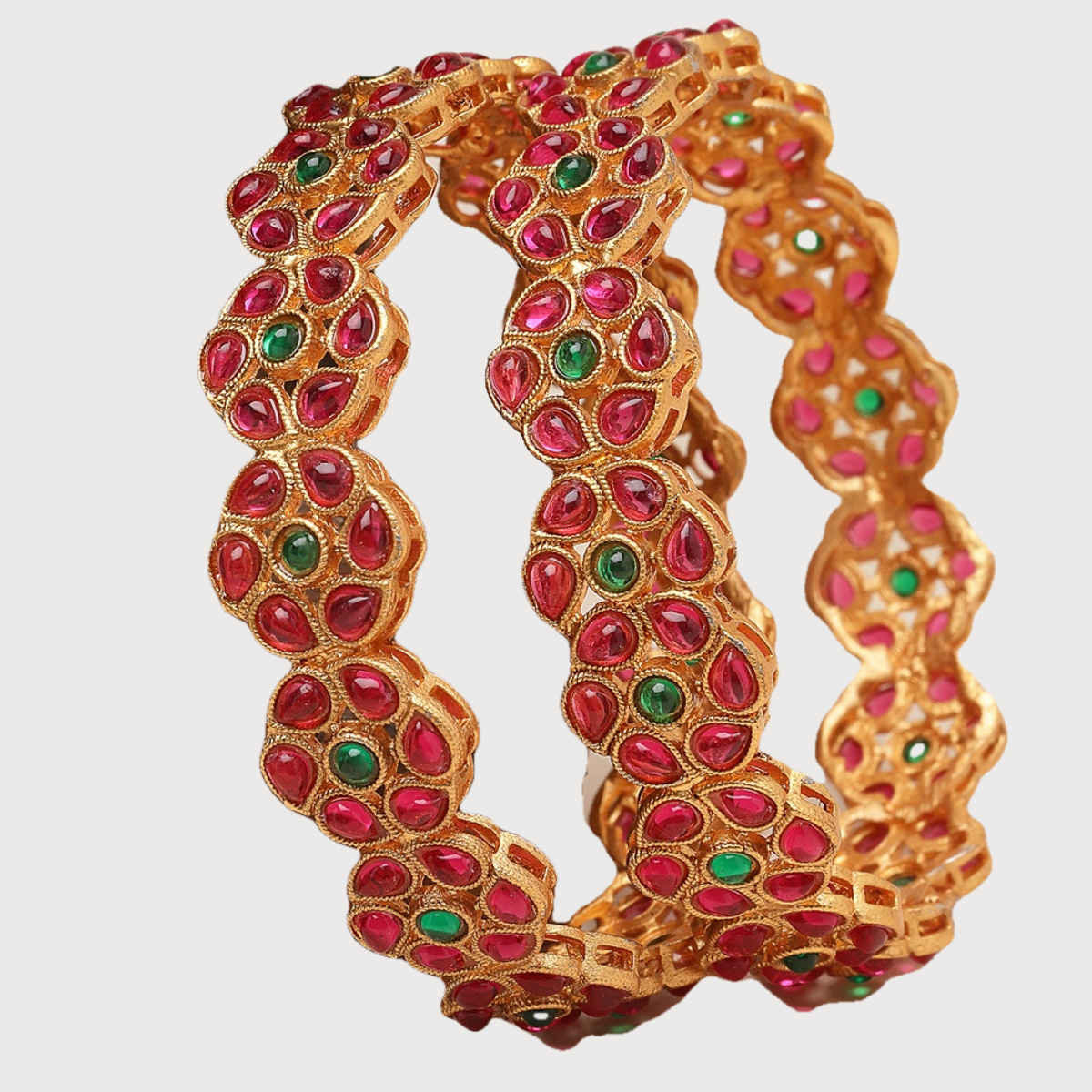 Sukkhi Floral Gold Plated Red And Green Broad Bracelets Bangle Set Jewellery for Women - 2.4