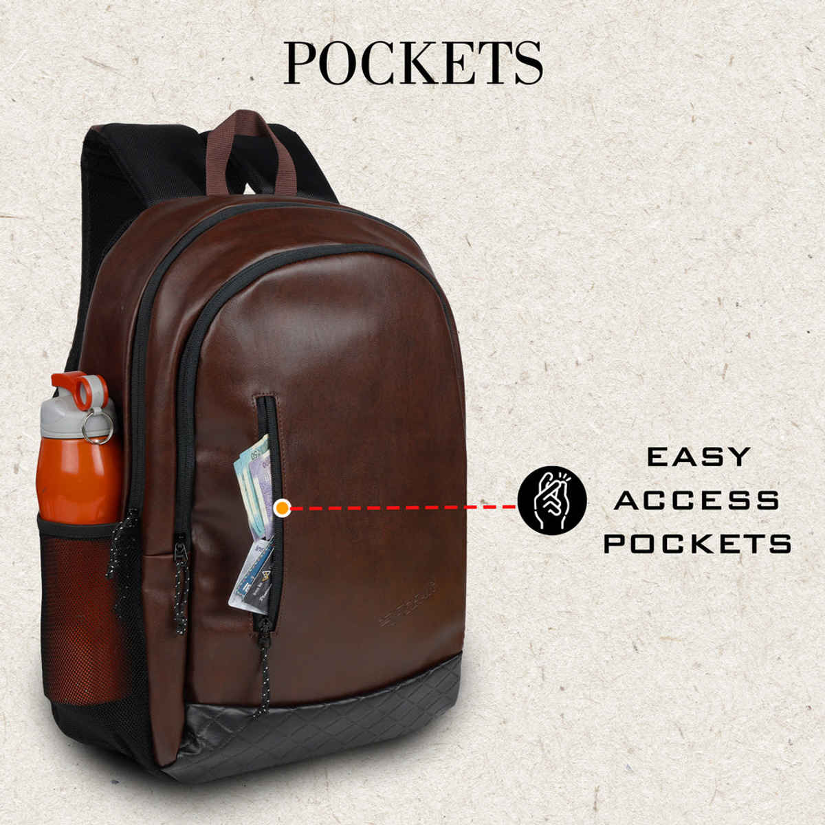 F Gear Unisex Solid Artificial Leather 27 L Laptop Backpack | Brown