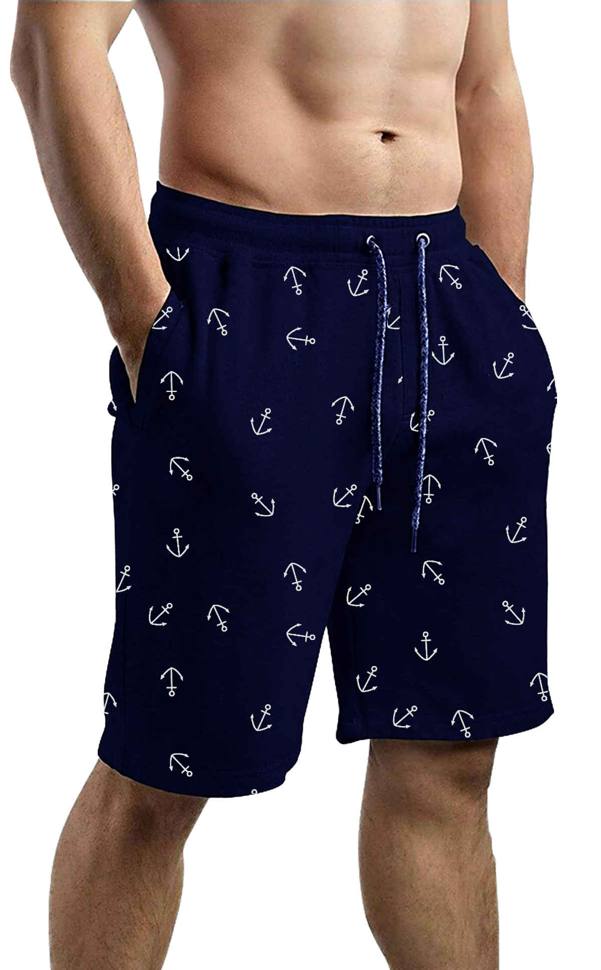 Gcyx Men s Shorts Aop Printed | Cotton Poly Mix Blend for Comfortable Wear | Shorts Navy Aop | M