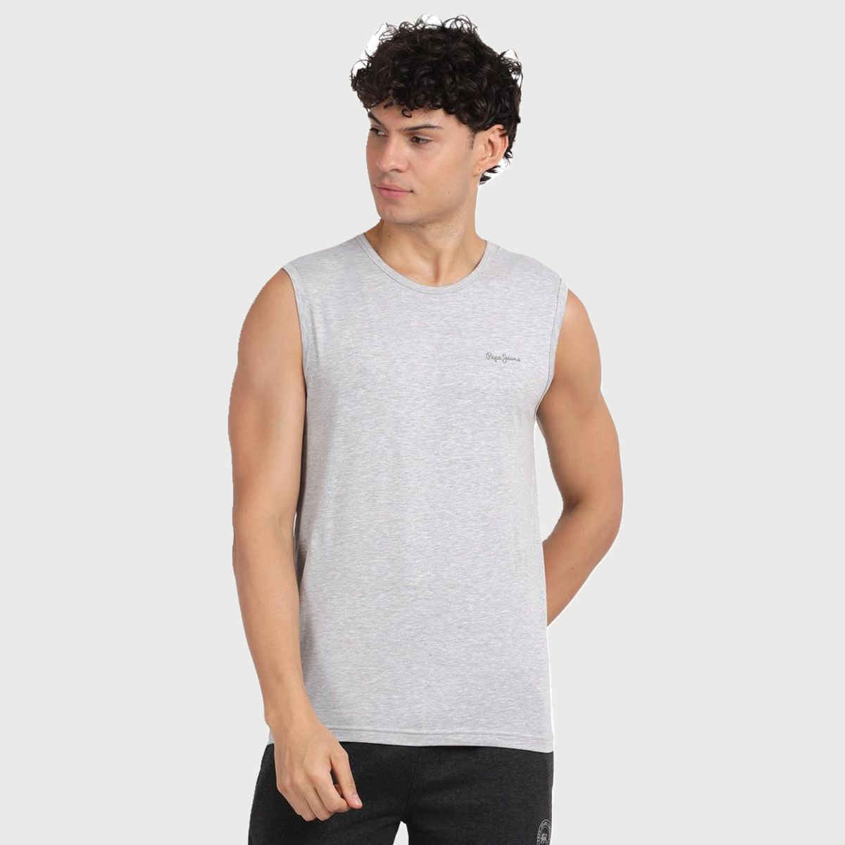 Pepe Jeans Mens Grey Melange Cotton Solid Gym Vest - Pack of 1 (S) Comfort Fit, Soft Fabric