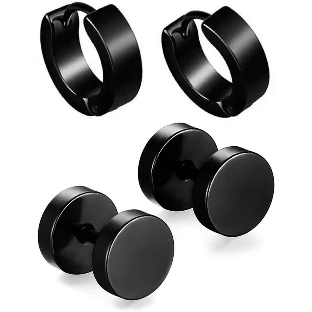 Men's Earrings Studs And Bali Combo Black