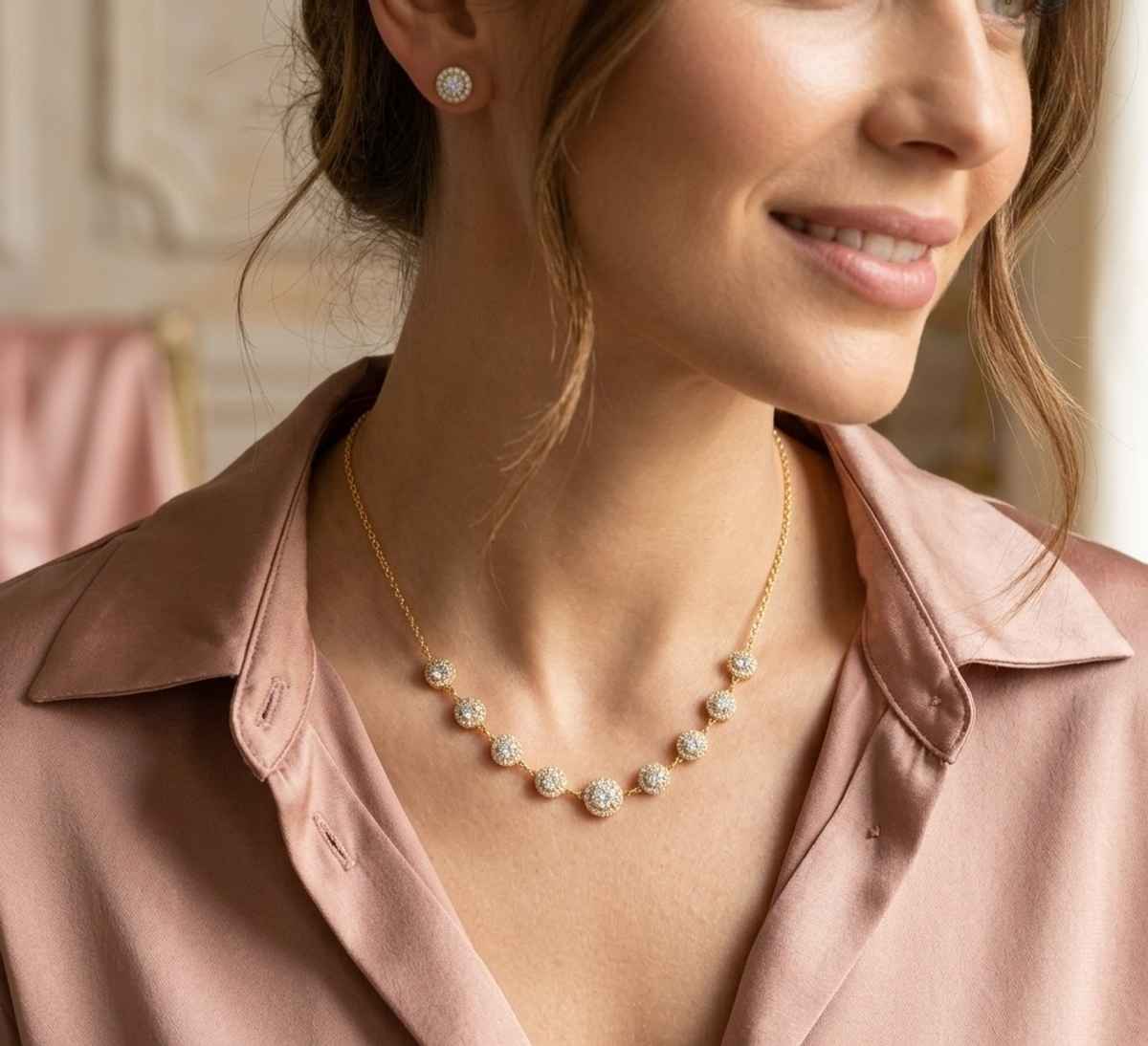 The Opal Factory Diamante Necklace Set with Roses Gift | Gold | Mothers Day