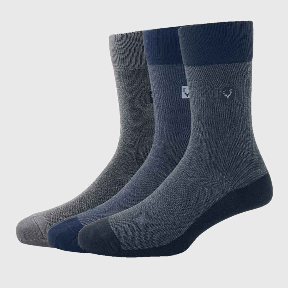 Allen Solly Men's Cotton Full Length Pique Pattern Socks - Black, Dark Grey, Navy