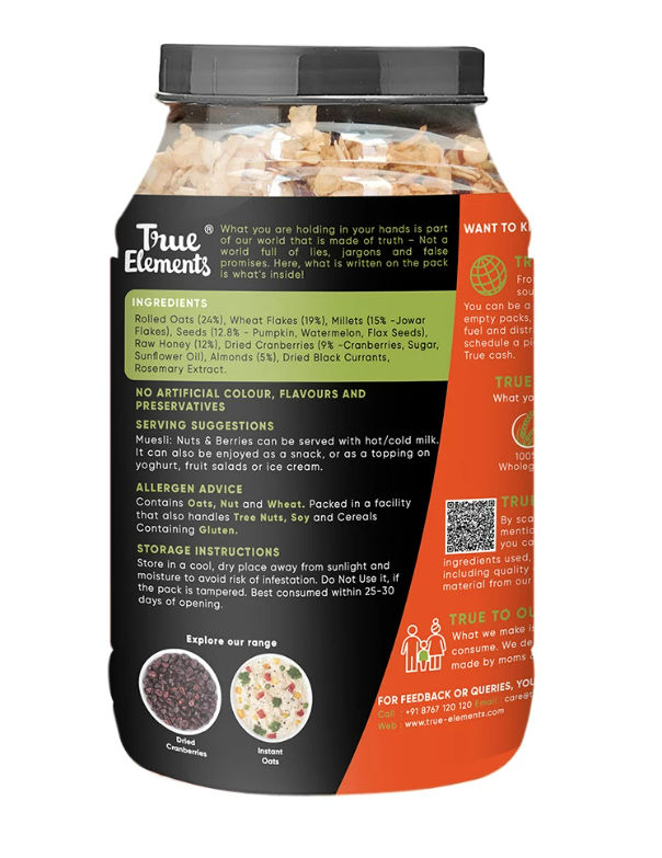 True Elements Crunchy Nut & Berry Muesli With Almonds & Cranberries - Crunchy Muesli Nuts Delight