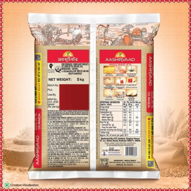 Aashirvaad Atta - Whole Wheat(5kg), Dhara Nourish Refined Sunflower Oil Pouch(1l) & Fortune Sugar(1kg) Combo