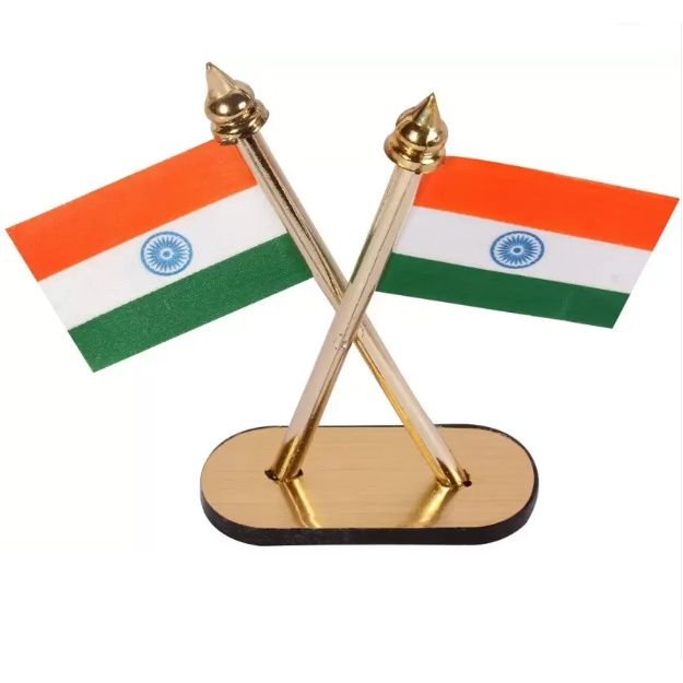 TiyuTraditions Table Cross Indian Flags | Office | Car Dashboard | Home Use | Metal