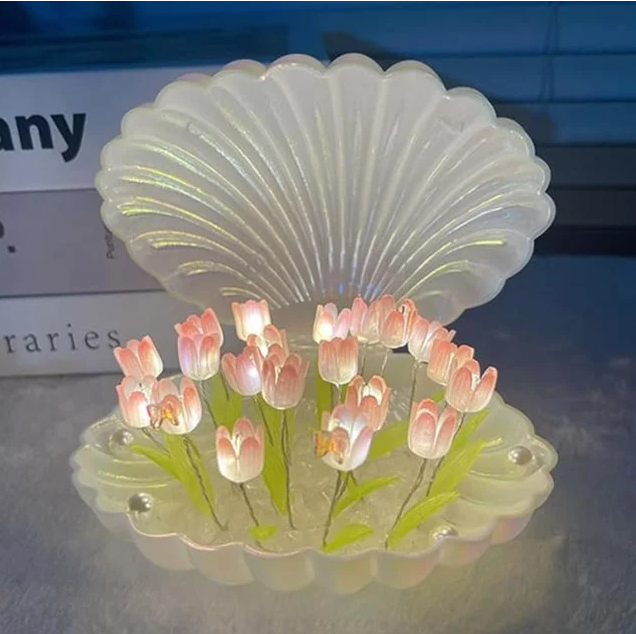 Desidiya Diy Tulip Shell Table Lamp  Elegant Decorative Lighting