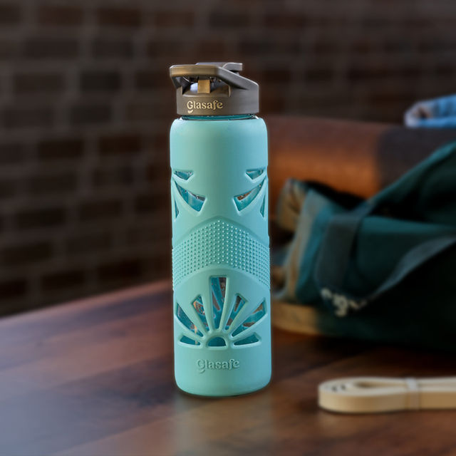 Glasafe Clear Grip Borosilicate Glass Bottle with Protective Silicone Sleeve (Mellow Mist) 750ml