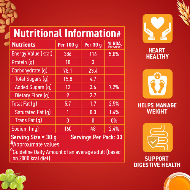 Bagrry's Crunchy Almond, Raisins, & Honey Muesli | 40% Oat Clusters | Pouch | Preservative-free | 750 g
