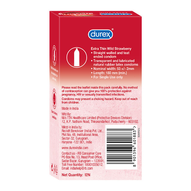 Durex Extra Thin Wild Strawberry Flavoured Condoms 12 pc Combo