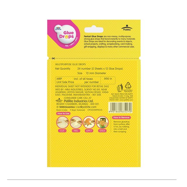 Fevicol Glue Drops For Instant And Non Messy, Easy To Use Just Peel, Apply Stick 3+1 Free 96 Drops 1 pc Combo