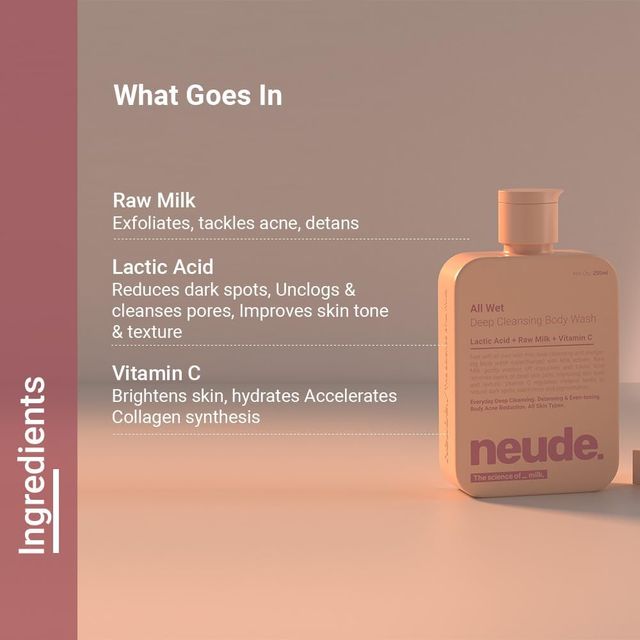 Neude Skin Deep Cleansing, Detanning, Hydrating Milk Body Wash - All Wet