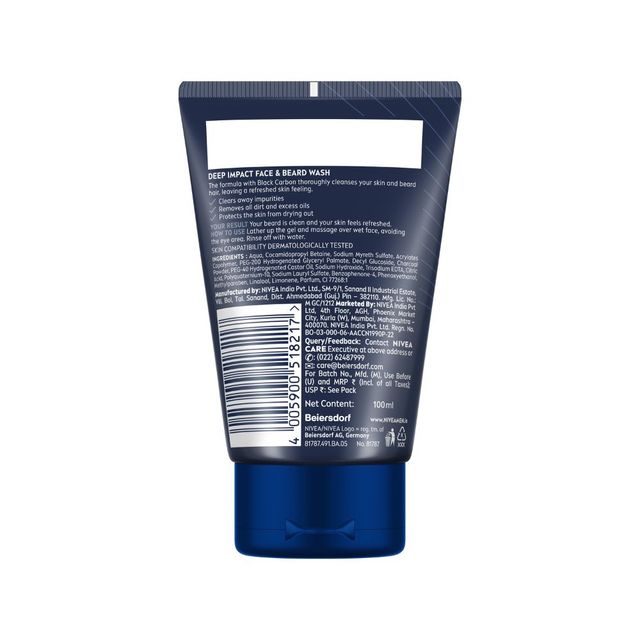 Nivea Men Face Wash Deep Impact Intense Clean For Beard & Face With Black Carbon 100 g Combo