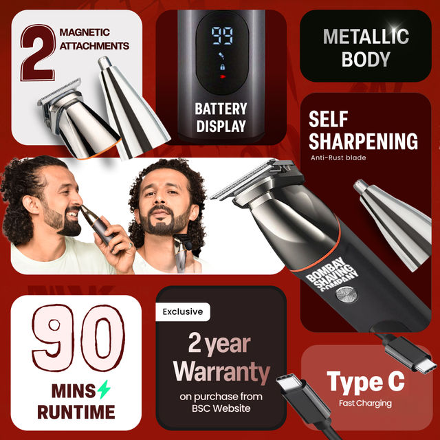 Bombay Shaving Company Body Trimmer For Men | Beard, Body, Nose & Ears Attachments | Multi Length Setting Combs | IPX6 Waterproof | Premium multi groomer