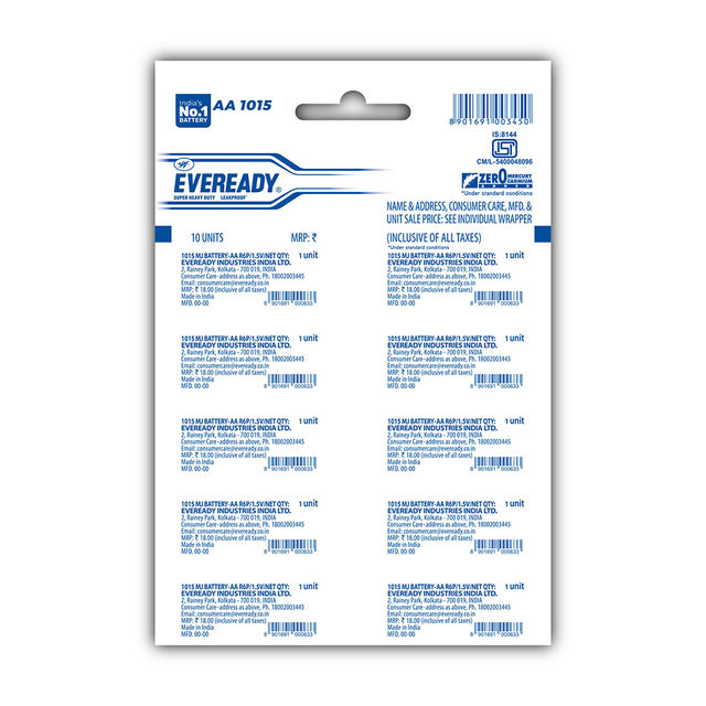 Eveready Carbon Zinc AA Battery 10 pc Combo
